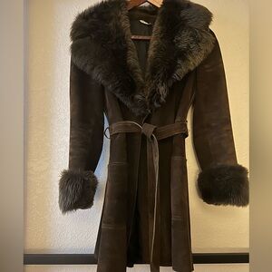 Women’s Vintage Genuine Leather Faux Fur Collar Coat - Made in Spain